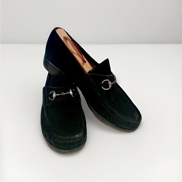 GUCCI Women's Authentic 8.5 B Black Suede Silver Horse-bit Loafers - Picture 4 of 16